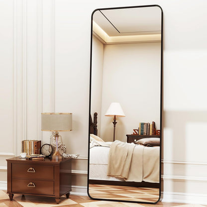 XRAMFY 56"x21" Floor Full Length Mirror Standing Full Body Rounded Corner Rectangle Mirrors with Stand Hanging Wall Mounted Leaning Bedroom Living Room Bedroom Cloakroom,Gold