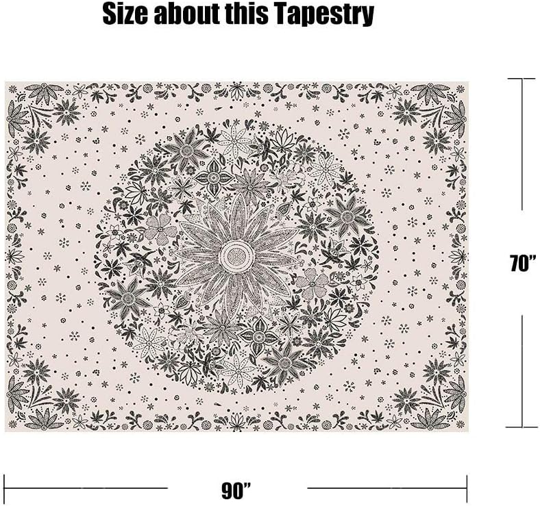 Neasow Bohemian Tapestry Wall Hanging, Beige White Floral Tapestry with Dotted Daisy Medallion Print Bedroom Boho Hippie Home Decor, 36×48 inches