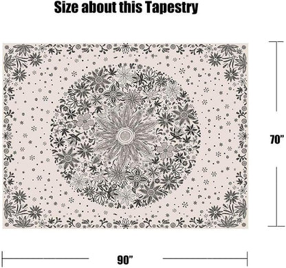 Neasow Bohemian Tapestry Wall Hanging, Beige White Floral Tapestry with Dotted Daisy Medallion Print Bedroom Boho Hippie Home Decor, 36×48 inches