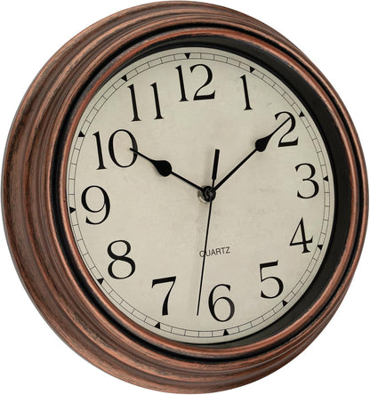 Foxtop Retro Silent Non-Ticking Round Classic Clock Quartz Decorative Battery Operated Wall Clock for Living Room Kitchen Home Office 12 Inch (Bronze)