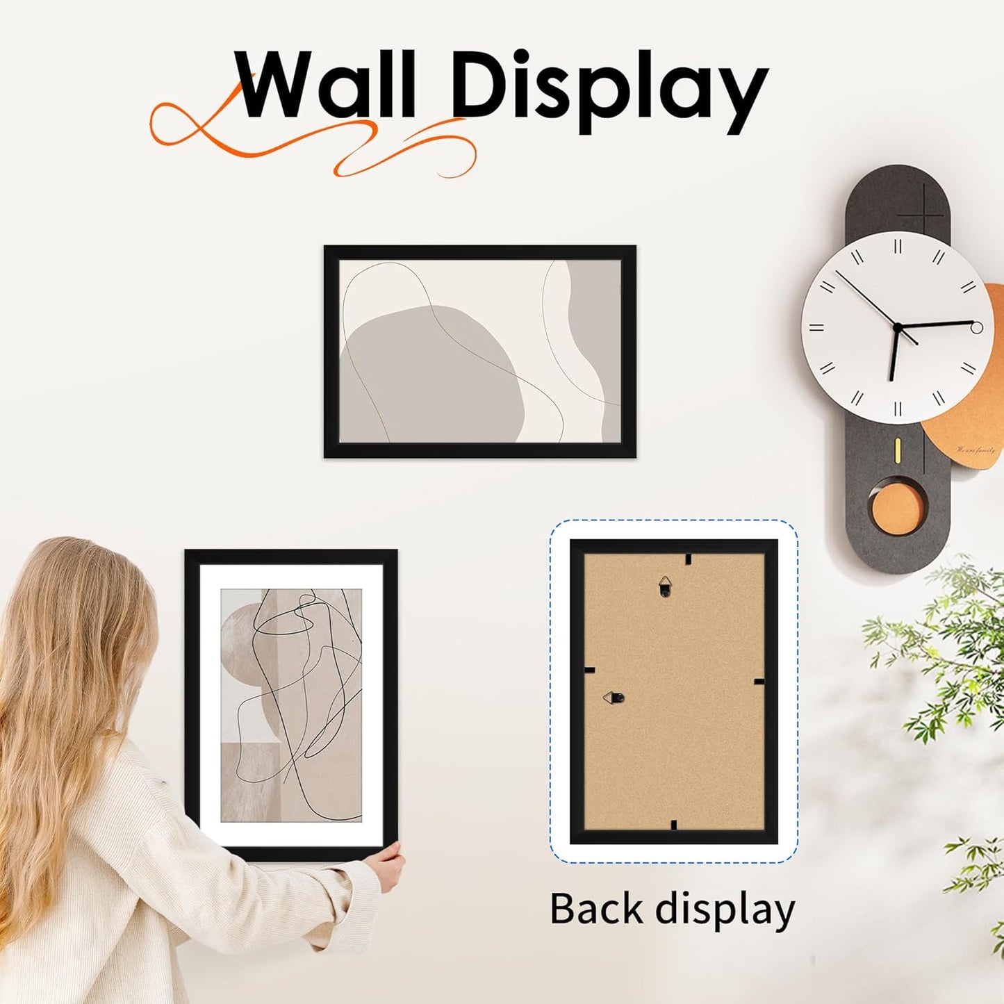 FIXSMITH 8x10 Picture Frame Set of 2, Photo Frame with HD Plexiglass, Display Pictures 5x7 with Mat or 8x10 Without Mat Multi Picture Frames Collage for Tabletop or Wall Display, Black