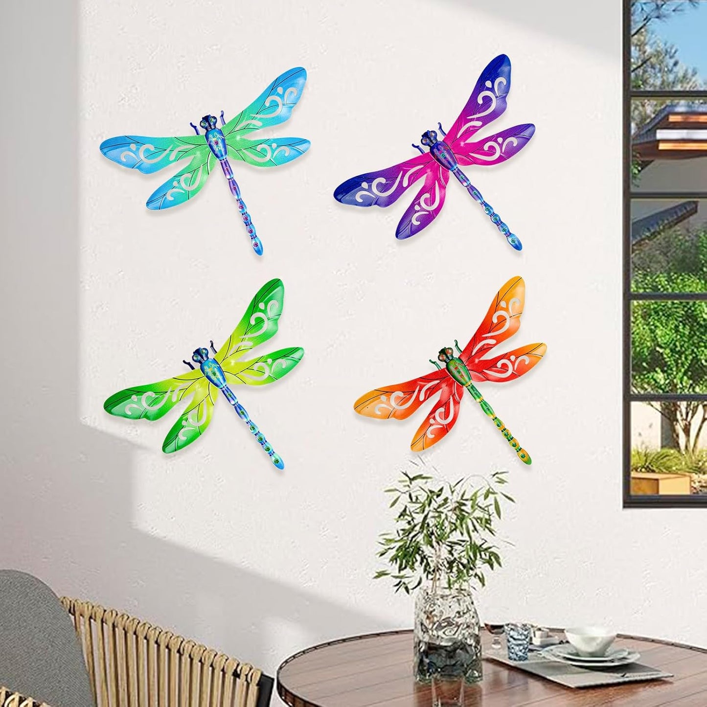 SUNREEK Metal Dragonfly Wall Decor, 9 Inches Dragonfly Outdoor Wall Art for Fence Garden Yard Patio Decorations