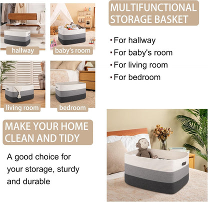 OIAHOMY Large Blanket Basket, 22”x17”x12” Rectangle Woven Baskets, Nursery Blanket Storage Living Room, Toy Storage With Handle, Large Baskets for Organizing-Gradient Yellow