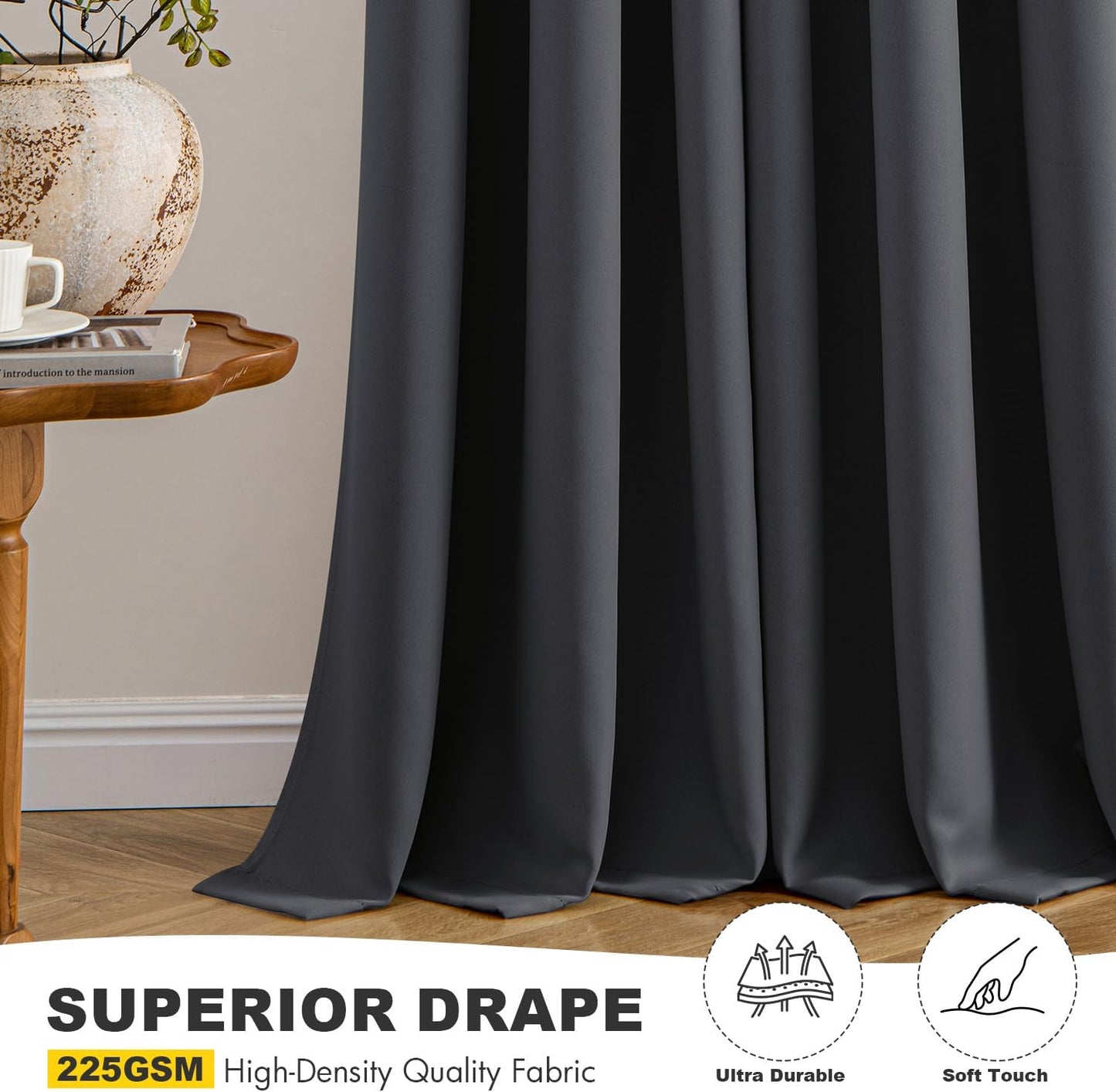 MIULEE Blackout Curtains for Bedroom Living Room 2 Panels, Thermal Insulated Room Darkening Drapes Grommet Noise Reducing Light Blocking Window Treatments 63 Inches Long 40x63 Inch Black - Colors A