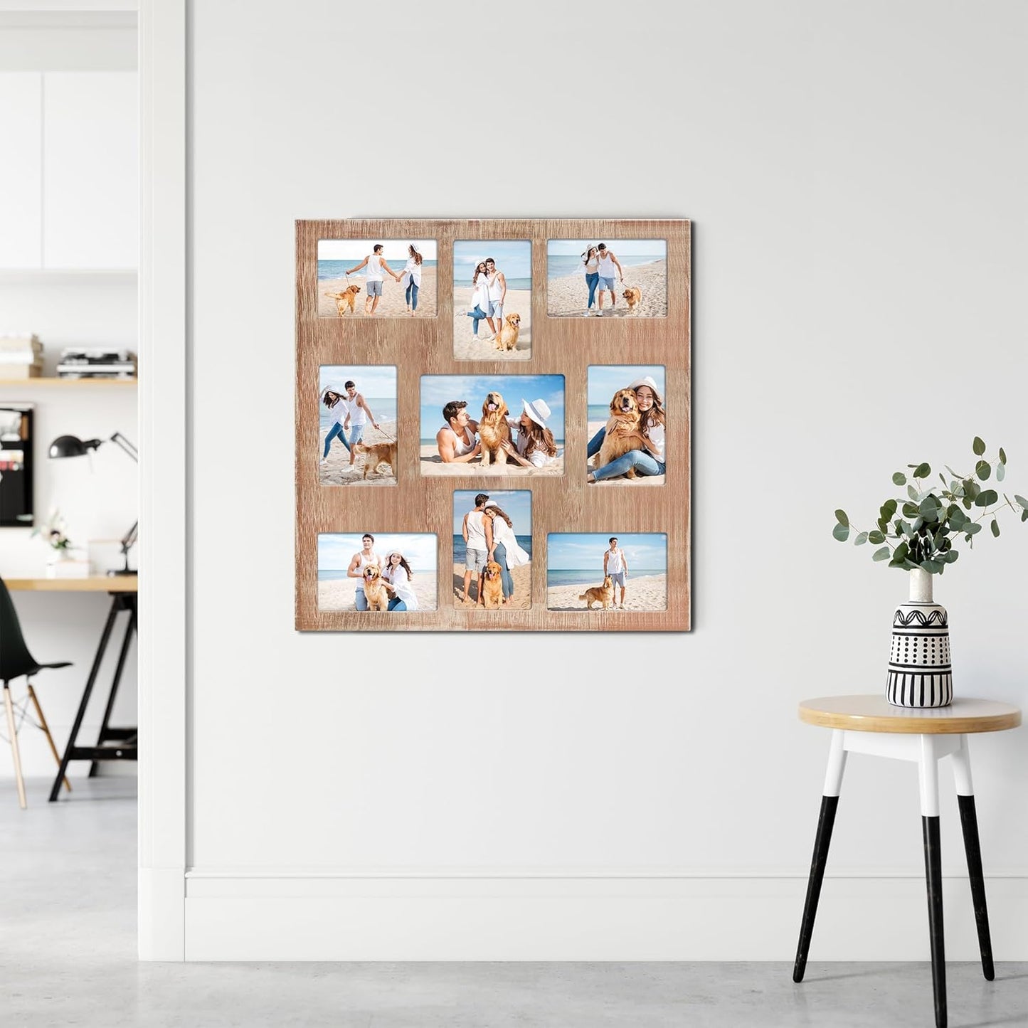 YESKAY 4x6 Picture Frame Collage for Wall Decor, Multiple Photo Collage Frames with Tempered Glass, 7-Opening for 4 x 6 Picture Frames, Rustic Brown, 1 Pack