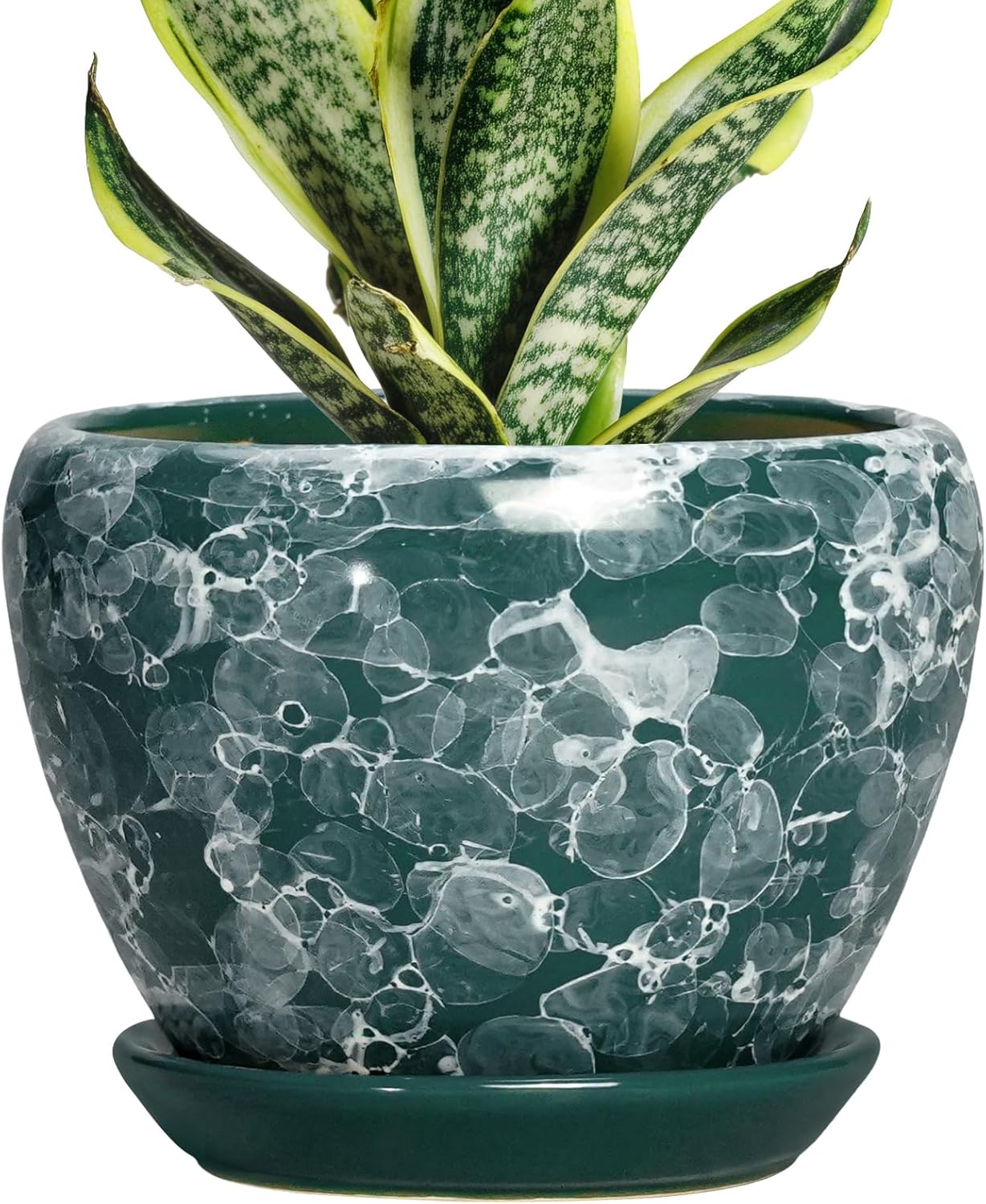 6 Inch Plant Pot - Ceramic Pots for Plants with Drainage Hole and Saucer, Round Succulent Planter Indoor Outdoor, Modern Flower Pot for Snake Plants, Home Decor, Gifts for Plant Lover, Blue
