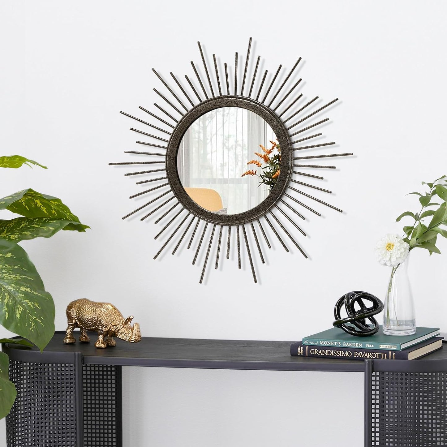 Gold Sunburst Mirrors for Wall Decorative Metal Round Art Mirrors Large Wall Decor Hanging Mirror for Bathroom Bedroom Living Room Vanity Entryway 16"