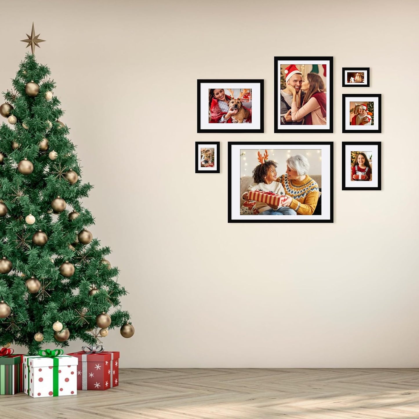 Egofine 8x10 Picture Frames Set of 4, Made of Solid Wood Covered by Plexiglass 4x6 and 5x7 with Mat or 8x10 without Mat, for Table Top Display and Wall Mounting Photo Frame Black