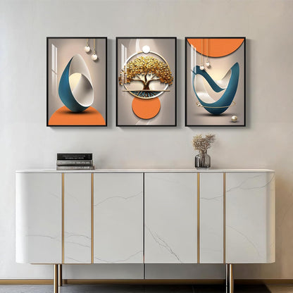 Framed Modern Luxury Gold Wall Art, Set of 3 Piece Contemporary Paintings Artwork for Walls, Golden Prints Pictures with Gold Frame, Wall Decor for Living Room, Hallway, Bedroom, Office 16x24 Inch