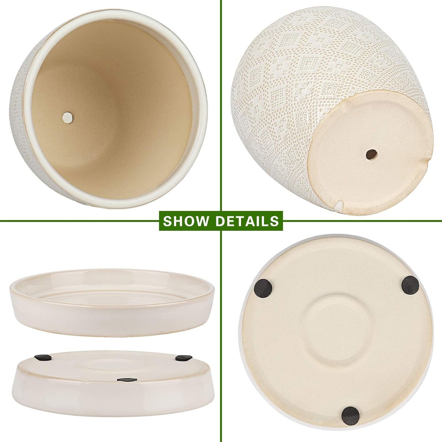 Docrin 3-Pack Ceramic Planters Set - 6.5"+5.3"+4" Dual-Tone Flower Pots with Drainage Holes, Modern Indoor Outdoor Planters for Succulents/Herbs/Large Plants, Home Office (Brownish Black & White)