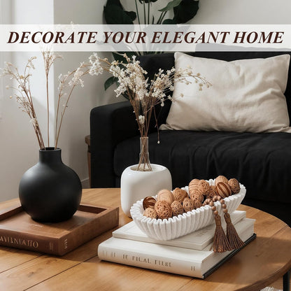 Large Decorative Bowl for Home Decor Long Dough Key Bowls Coffee Table Decor Centerpiece White Ruffle Scalloped Resin Modern Handicraft Bowl for Kitchen Counter Farmhouse Entryway