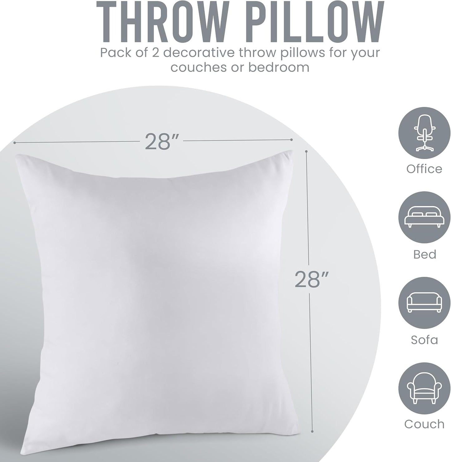 Utopia Bedding 18x18 Pillow Inserts, Set of 2, White – Indoor Decorative Throw Pillows for Bed, Sofa & Couch – Soft, Supportive & Fluffy Cushion Inserts
