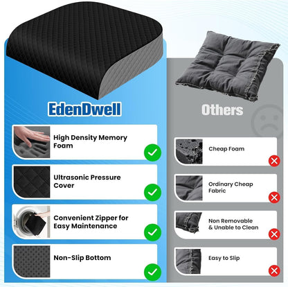 Seat Cushion, Memory Foam Chair Pad for Sciatica & Hip Pain Relief, Non-Slip Cushion for Office, Home, Car, Large Desk Chair Cushion, Washable Cover & Handle, Large, Black