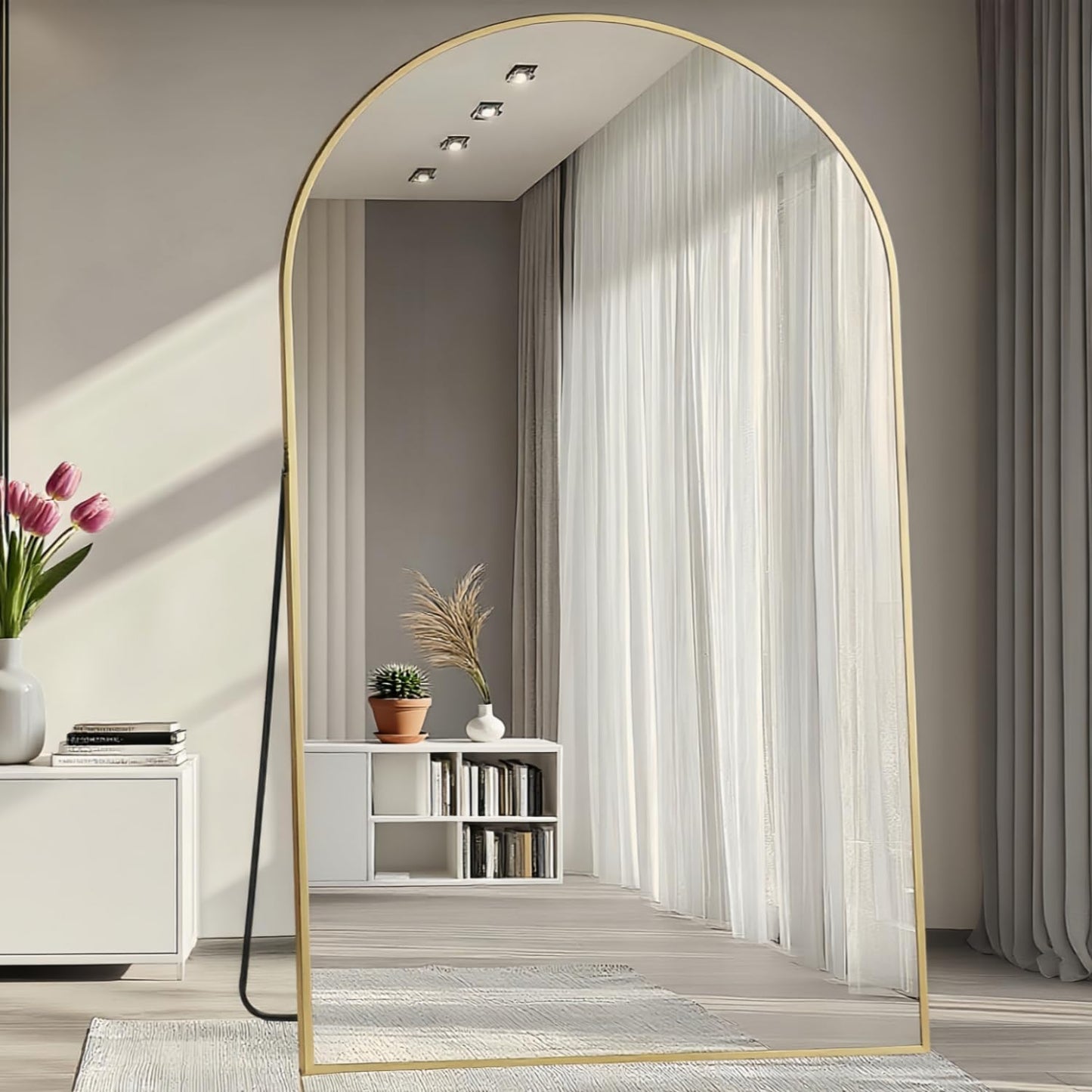 Prywot Arched Full Length Mirror, 70"x26" Free Standing Floor Mirror, Modern Full Body Mirrors with Stand, Wall Mirrors with Aluminum Alloy Frame for Bedroom,Living Room, Gold