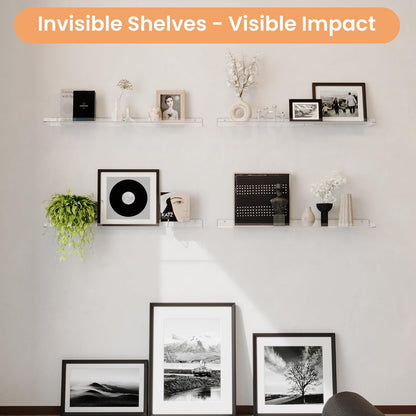upsimples 6 Pack Acrylic Shelves for Wall Storage, 15" x 4“ Floating Bookshelves for Kids, Display Shelf Organizer for Bathroom, Bedroom, Living Room, Kitchen, Room Decor, Clear