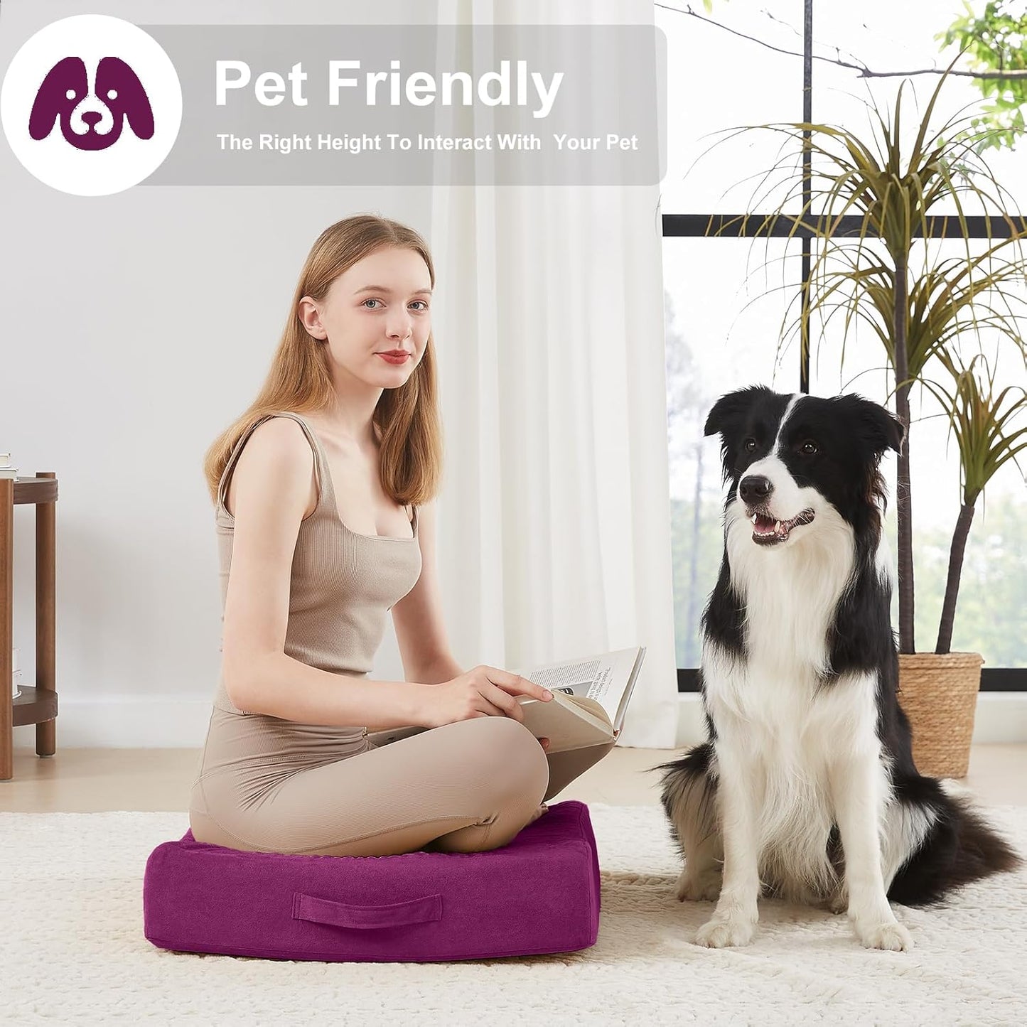 JKMAX 2 Pcs High Density Foam Floor Pillow - Upgraded Large Pillows Seating for Adults - Outdoor Floor Cushion with Soft Tufted Cover - Yoga Pillows for Sitting On Floor - 22 Inch Light Gray