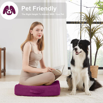 JKMAX 2 Pcs High Density Foam Floor Pillow - Upgraded Large Pillows Seating for Adults - Outdoor Floor Cushion with Soft Tufted Cover - Yoga Pillows for Sitting On Floor - 22 Inch Light Gray