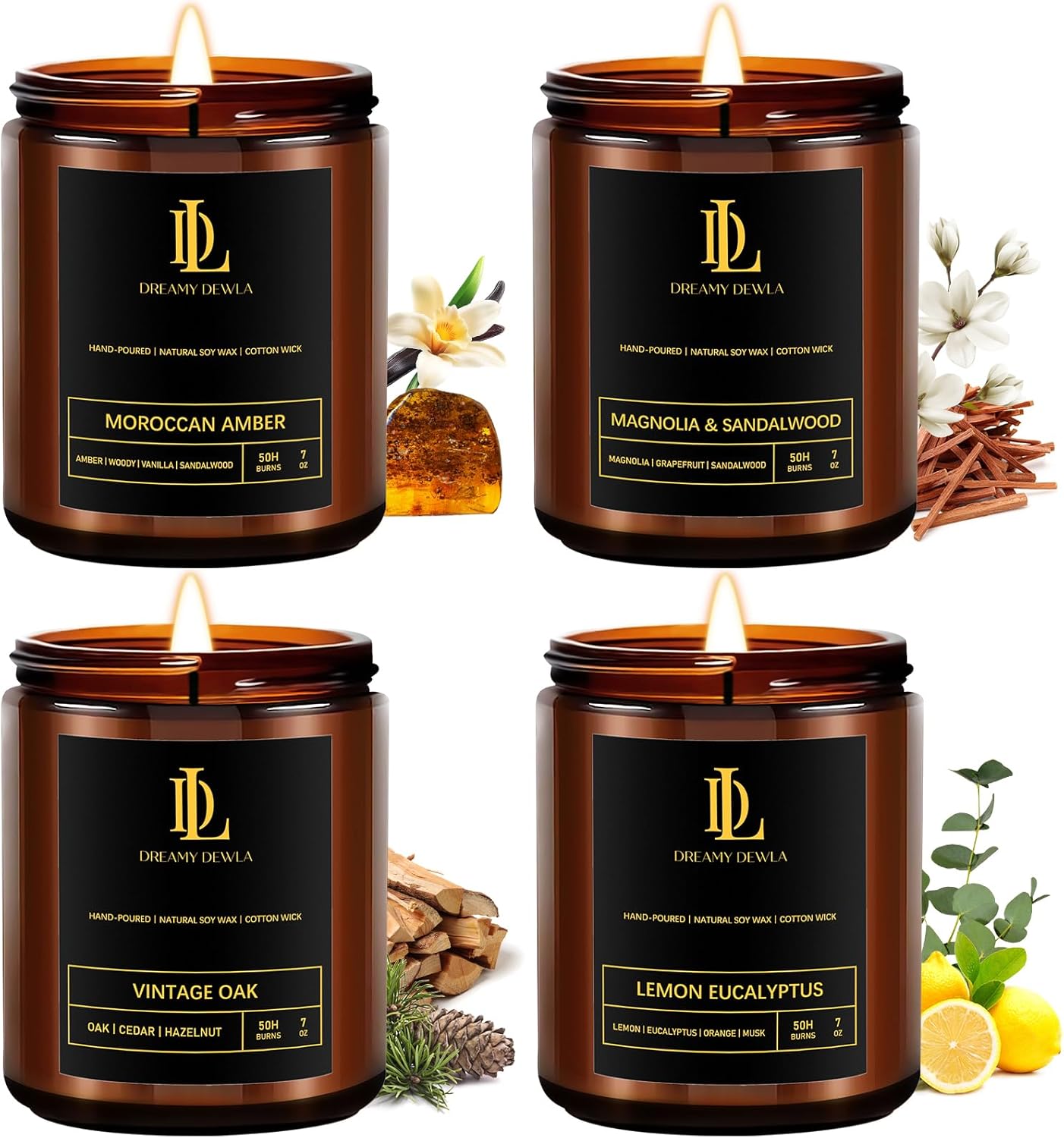 Scented Candles Set, 4 Pack Soy Candles for Home Scented, Candle Gifts for Men Women, Scents of Pineapple Cocktail/Coconut Vanilla/Pink Sands/Bahamian Breeze