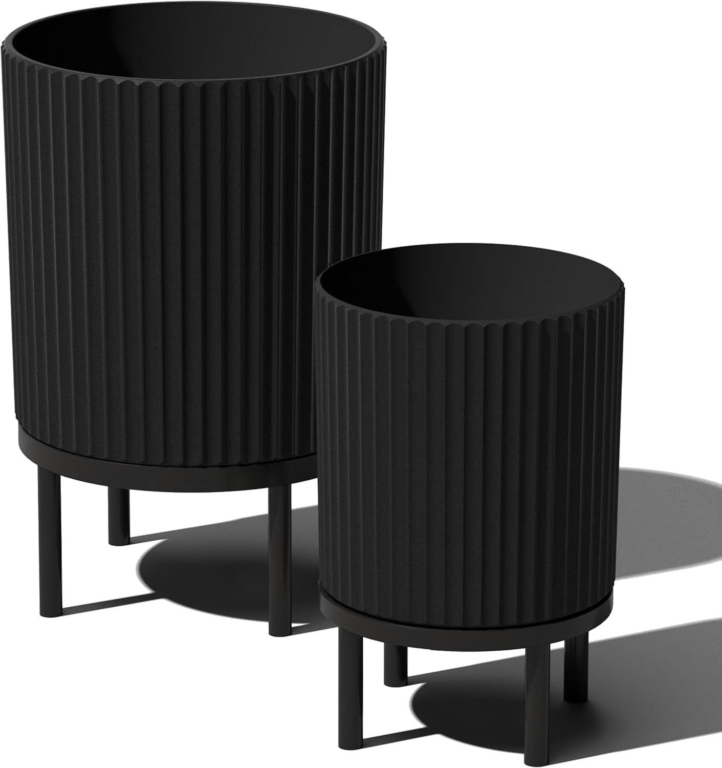 Veradek Demi Series Round Planter w/ Stand for Porch/Patio | Durable Plastic-Concrete & Wooden Stand | Modern Décor for Tall Plants, Flowers