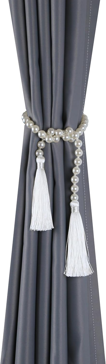 34 Inch Pearl Glass Bead Garland with Tassels - Elegant Boho Table Decor, Fringe Wall Hanging for Wedding, Party, Farmhouse Rustic Prayer Bead Home Decoration(1 Pack,Gold)