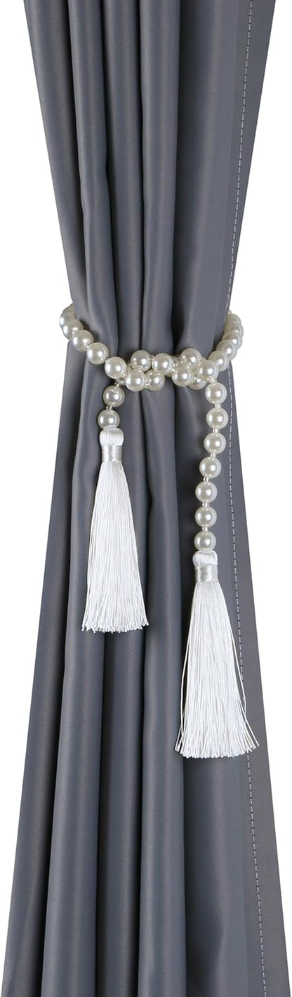 34 Inch Pearl Glass Bead Garland with Tassels - Elegant Boho Table Decor, Fringe Wall Hanging for Wedding, Party, Farmhouse Rustic Prayer Bead Home Decoration(1 Pack,Gold)