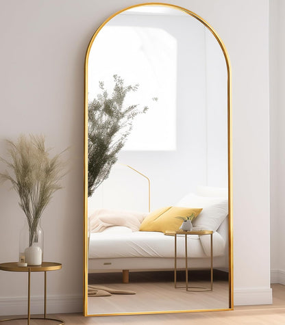 Mirror Full Length, 71"x26" Arched Full Length Mirror, Arch Mirror with Stand, Large Standing Mirrors, Oversized Full Body Mirrors with Aluminum Frame for Bedroom, Living Room (White)