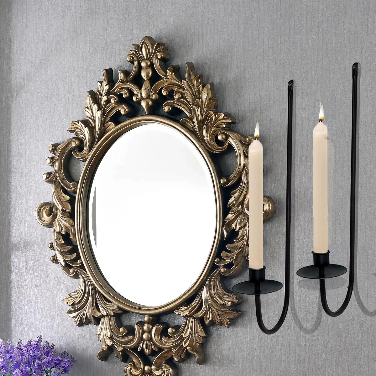 Wall Candle Holder Set of 2, Modern Candle Sconces Wall Mount Metal Holders Hanging Candle Pillar Holder for Living Room, Wedding, Farmhouse, Fireplace, Matte Black