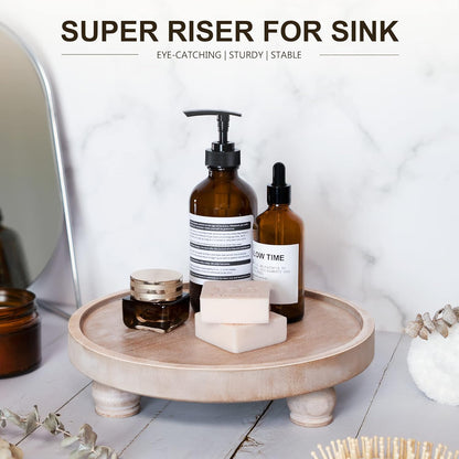EOSAHR Farmhouse Pine Wood Riser for Home Decor – Round Pedestal Stand for Coffee Table & Kitchen Sink – Stylish Display Stand for Dish Soap Dispenser, Candles, Plants and Cupcakes (Green)