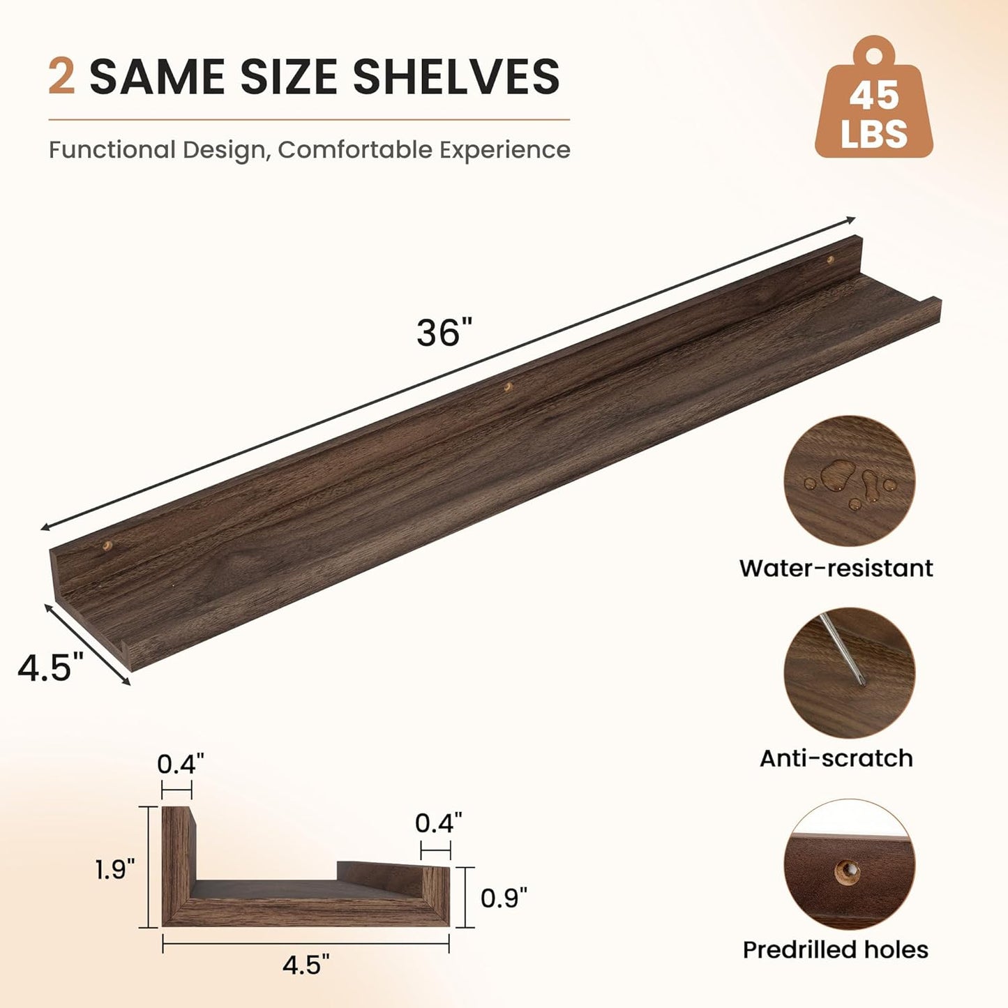 Dreamland Picture Ledge Shelf for Wall, Floating Shelves Set of 2, 48 Inch Long Floating Shelves with Lip for Living Room, Bedroom, Bathroom, Kitchen, White