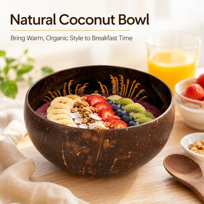 ChezMax Natural Coconut Bowl with Mother of Pearl Inlays - Key Bowl & Fruit Snack Holder (Blue-Gold)
