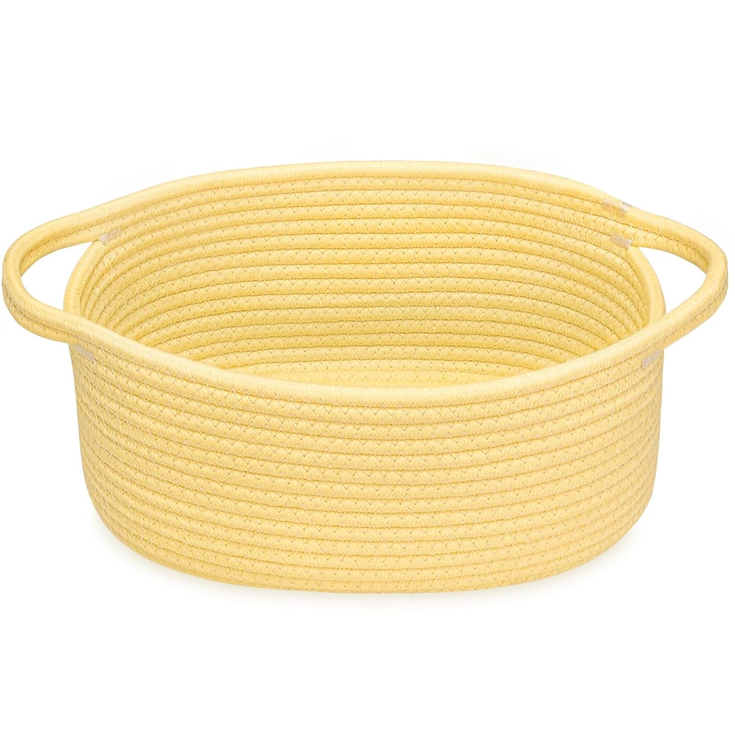 ABenkle Small Basket with Handles, Boho Decorative Rope Woven Dog Cat Toy Storage Bin Shelf Storage Organizer, Easter Christmas Gift Basket, 12"x8"x5", White