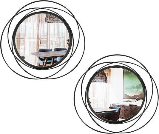 2 Set. Circle Mirrors for Wall Decor for Living Room Bedroom Bathroom Entryway Metal Round Mirror Decorative Hanging Mirrors Sun Bohemian Geometric Accent Sculpture -Gold 15.7 in