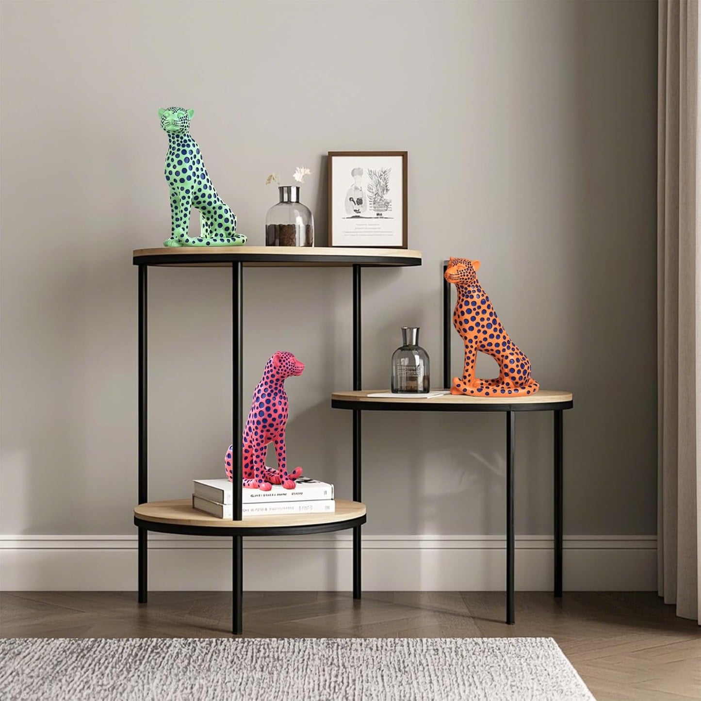 Quoowiit Bird Figurine, Modern Sculpture and Statues for Home Decor, Animal Statues for Bookshelf, Table, Entryway, Fireplace, Resin Decorative Sculpture with Chic Polka Dots Art Design (White)