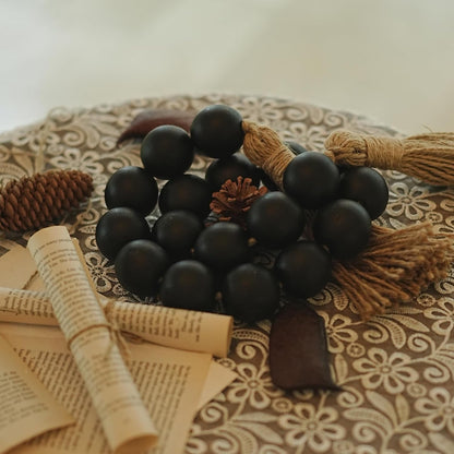 Extra Large Wood Bead Garland with 1.6" Diameter Wood Beads, Wooden Beads Garland with Tassels, Decorative Beads, Farmhouse Beads Home Decor (Nature Beige, 41 Inches)