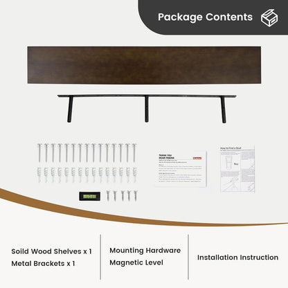 Floating Shelves 36 Inches Long - 8 Inch Deep Rustic Premium Solid Pine Wood for Storage - Farmhouse Wall Mounted for Living Room - Heavy-Duty Metal Bracket - 36" W x 8" D - Set of 2 - White Color