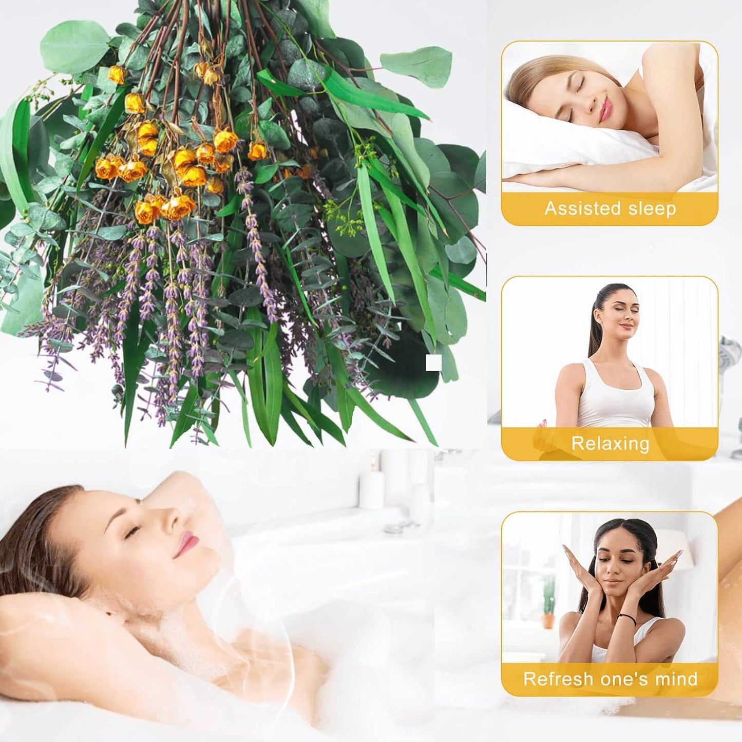 52 PCS Mix Dried Eucalyptus & Lavender Flowers Bundles for Shower, 17'' Natural Real Hanging Silver Dollar Eucalyptus Leaves Stems, Fragrance Fresh Plants Home Bathroom Decor (52pcs)