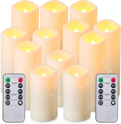 Enpornk Set of 24 Flameless Led Battery Opeated (D2.2'' x H4''5''6'') Waterproof Outdoor Indoor Candles with 10-Key Remotes and Cycling 24 Hours Timer