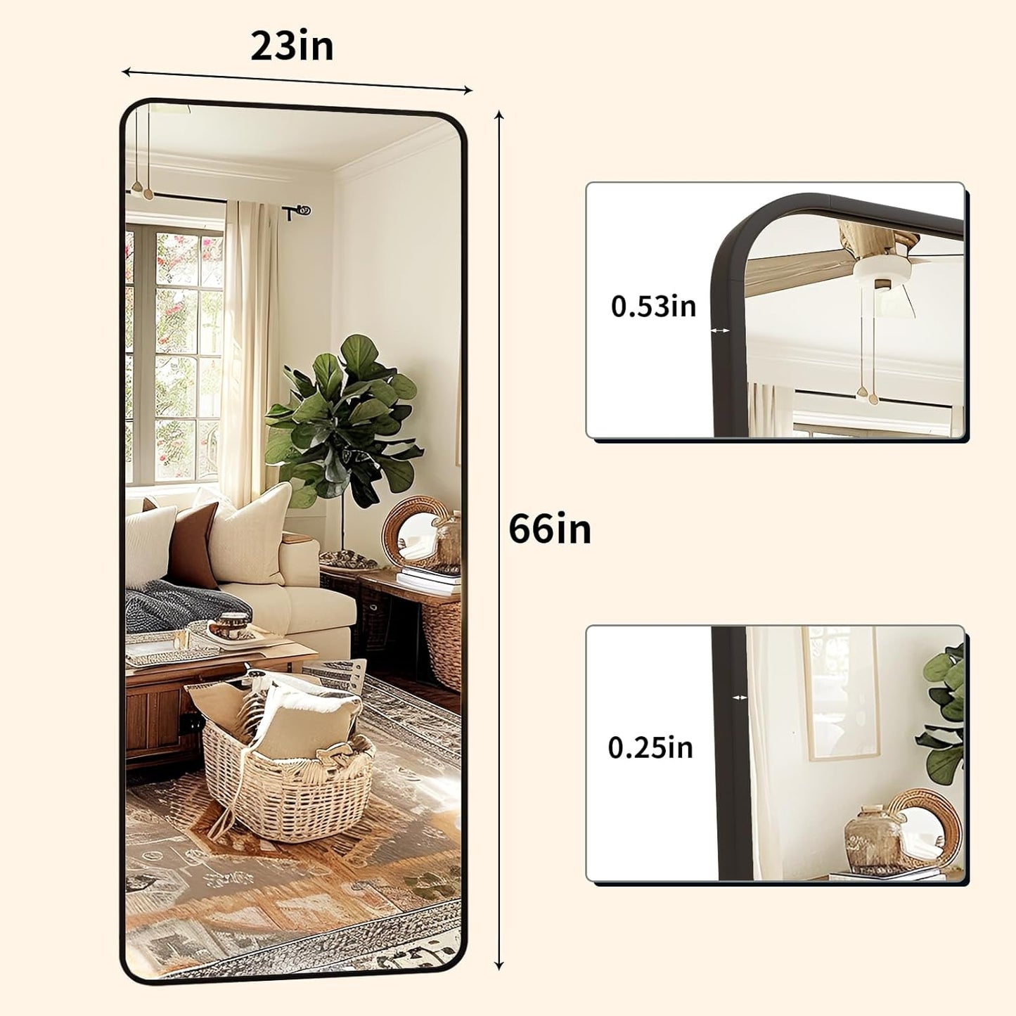 XRAMFY 56"x21" Floor Full Length Mirror Standing Full Body Rounded Corner Rectangle Mirrors with Stand Hanging Wall Mounted Leaning Bedroom Living Room Bedroom Cloakroom,Gold