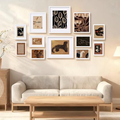 Egofine Picture Frame Set 12 Pack, Picture Frames Collage Wall Decor with Two 11x14, Two 8x10, Four 5x7, Four 4x6 for Wall and Tabletop, Made of Solid Wood, Covered by Plexiglass, Natural Wood