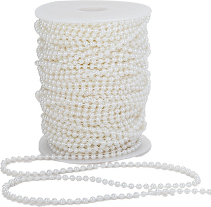 3mm Millet Beads Crafts Faux Pearl Beads Garland Pearl Bead Roll Strand of Pearls to Decorate Floral Centerpieces Wedding Party Favor Christmas Tree(33 Feet Ivory)