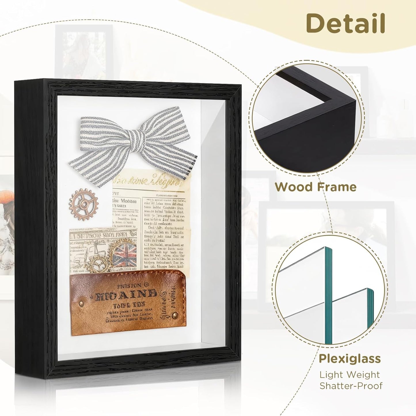 Shadow Box Frame 8x10 - 3 Pack Wood Deep Shadowbox with Glass Shadow Boxes Display Cases Suitable for Photos, Dried Flowers, Handicrafts Picture Frames for Wall (Black)