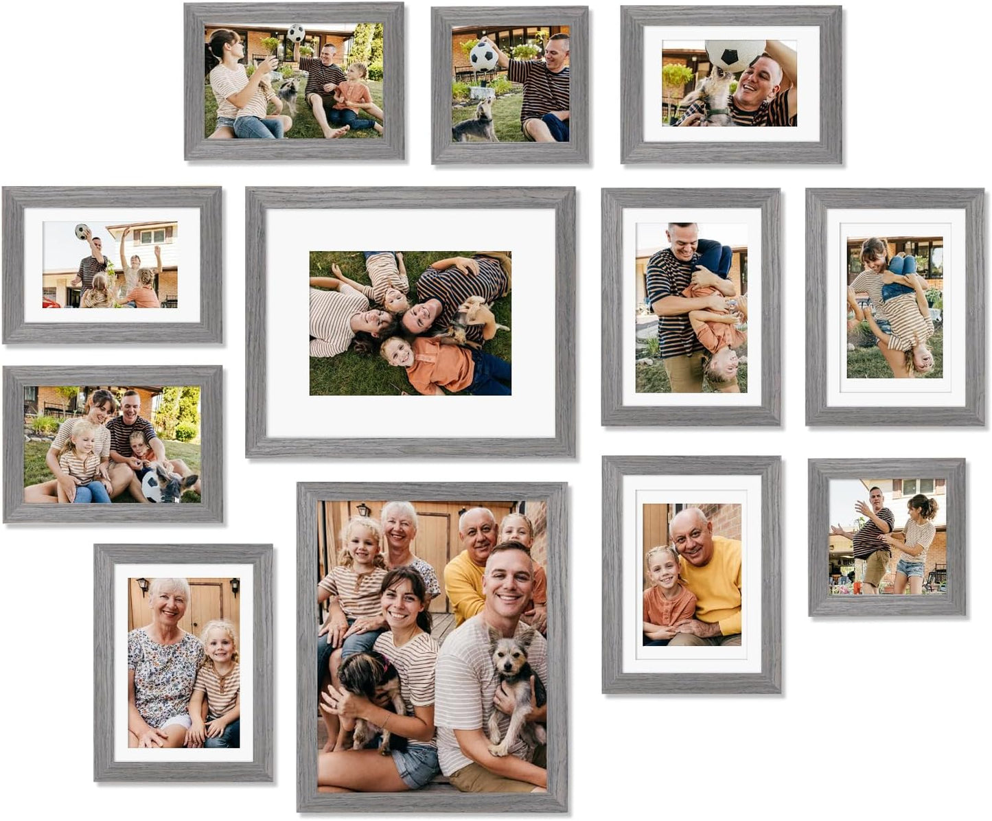 Egofine Picture Frame Set 12 Pack, Picture Frames Collage Wall Decor with Two 11x14, Two 8x10, Four 5x7, Four 4x6 for Wall and Tabletop, Made of Solid Wood, Covered by Plexiglass, Natural Wood