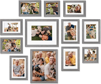 Egofine Picture Frame Set 12 Pack, Picture Frames Collage Wall Decor with Two 11x14, Two 8x10, Four 5x7, Four 4x6 for Wall and Tabletop, Made of Solid Wood, Covered by Plexiglass, Natural Wood