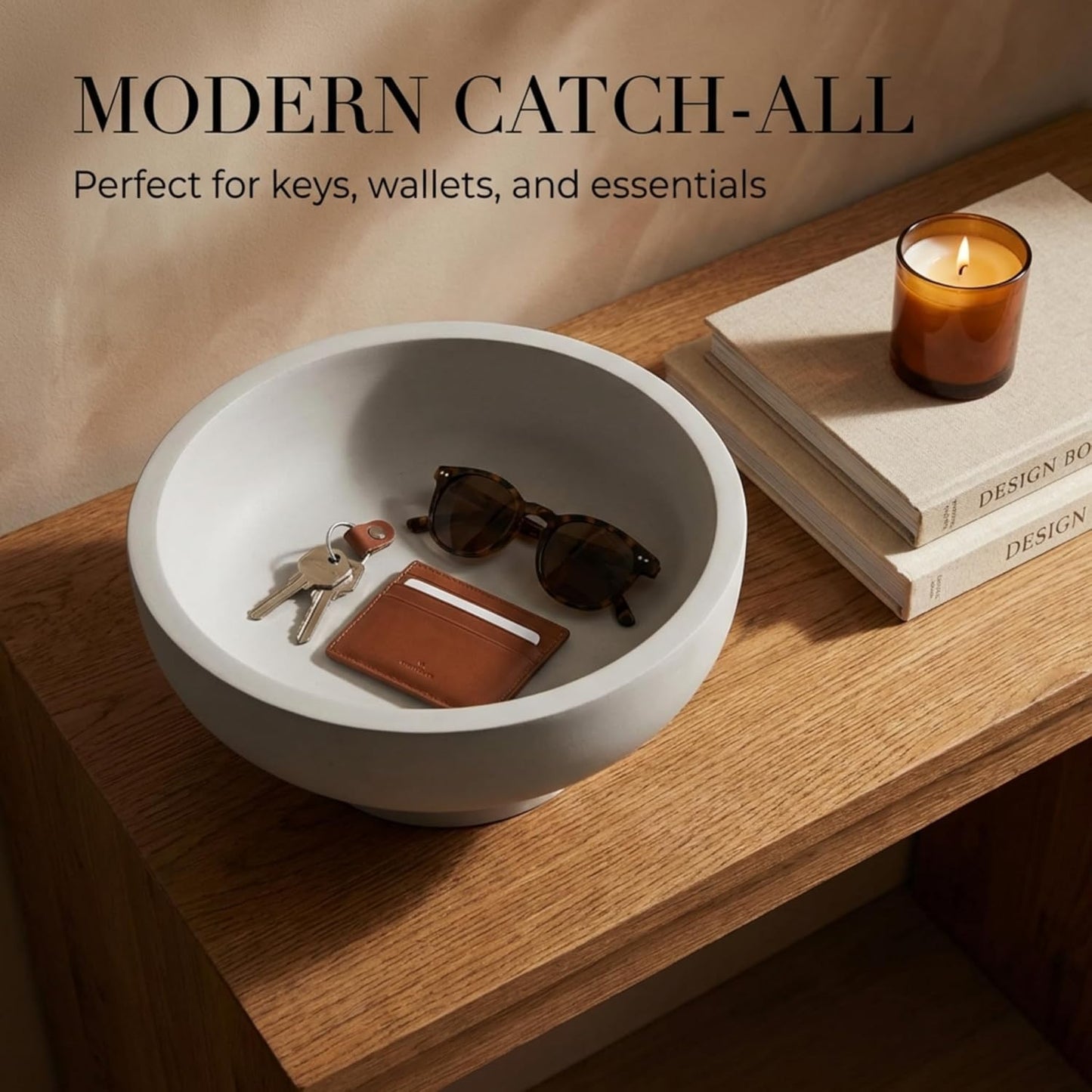 OAKOA Concrete Black Decorative Bowl for Home Decor - Black Fruit Bowl - Modern Pedestal Coffee Table Bowl for Entryway Table