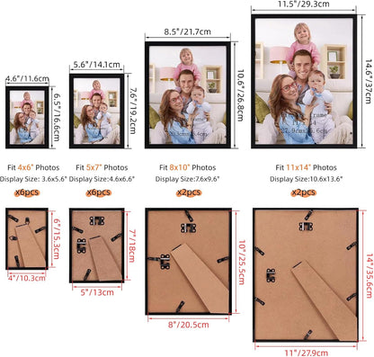 Giftgarden 16 Pack Gold Picture Frames for Multi Sizes Photos, Assorted Set Including Two 11x14, Two 8x10, Six 5x7, Six 4x6, Gallery Collage Frame for Wall or Tabletop Display