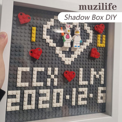 Muzilife 8x8 Shadow Box Picture Frame with Linen Board - Deep Wood & Glass Display Case Ready to Hang Memory Box Baby Sports Memorabilia, Pins, Awards, Medals, Wedding, Tickets and Photos (Black)