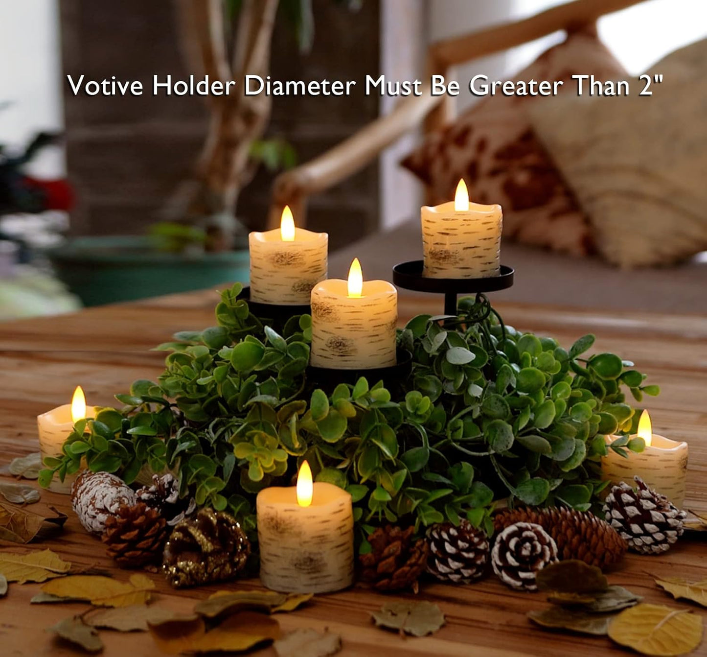 Homemory Flameless Votive Candles with Timer, 2" x 2" Real Wax, 400+Hour Realistic Black Wick Battery Operated Candles, Set of 6 for Wedding, Party and Holiday Decoration (Battery Included)
