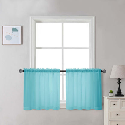 Chyhomenyc Sheer White Valances for Windows 2 Pack, Small Window Curtains for Living Room Bathroom Cafe Laundry Basement, Modern Top Dual Rod Pocket Voile Curtain, 42W x 14L inches, White - Colors A