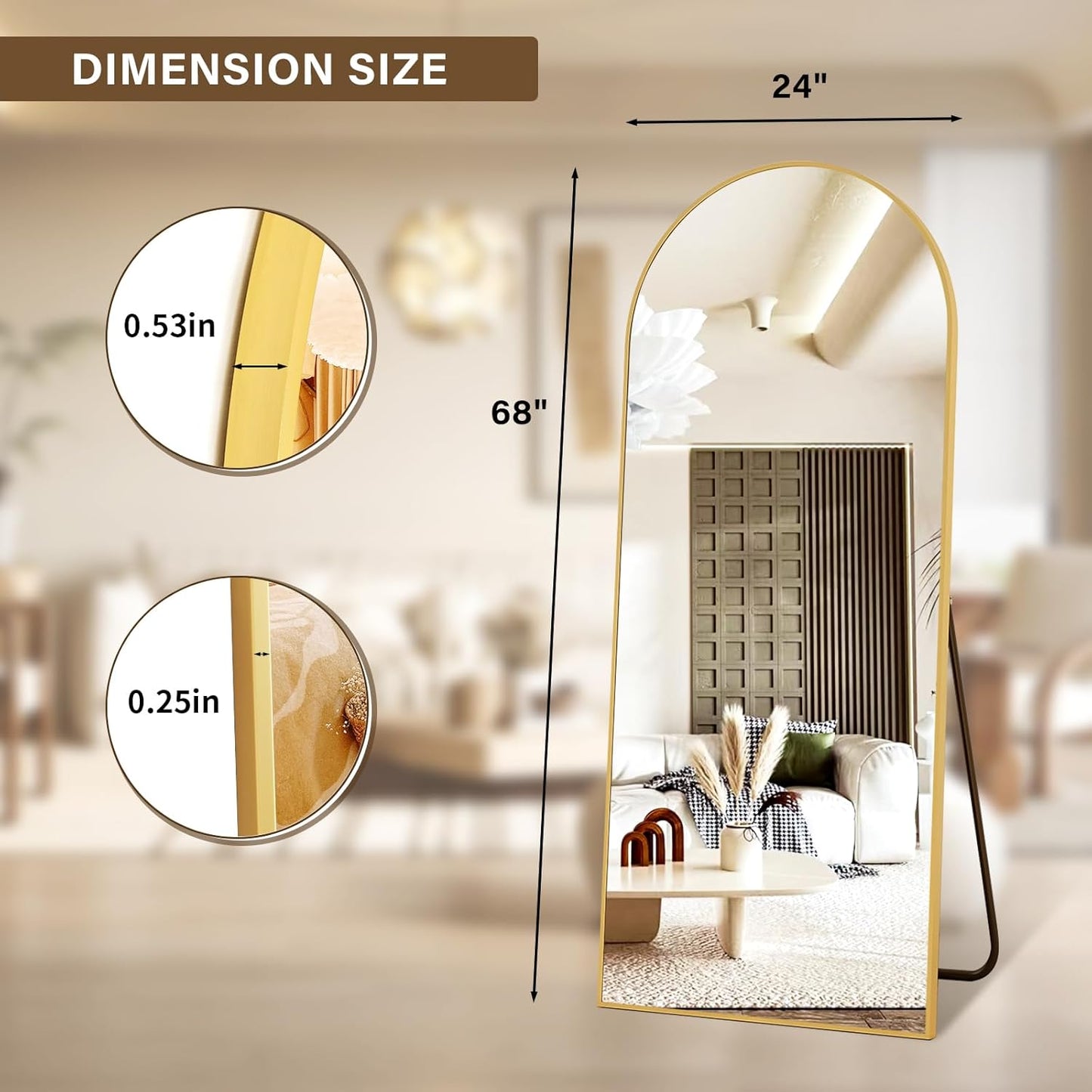 XRAMFY 56"x21" Arched Full Length Mirror Floor Mirrors with Aluminum Alloy Frame Free-Standing Wall Mounted Floor Mirrors or Large Dressing Mirror, Black Mirror Full Length