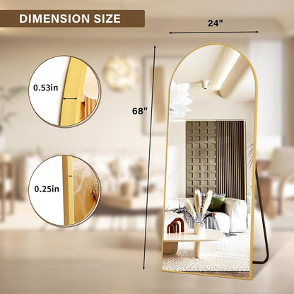 XRAMFY 56"x21" Arched Full Length Mirror Floor Mirrors with Aluminum Alloy Frame Free-Standing Wall Mounted Floor Mirrors or Large Dressing Mirror, Black Mirror Full Length
